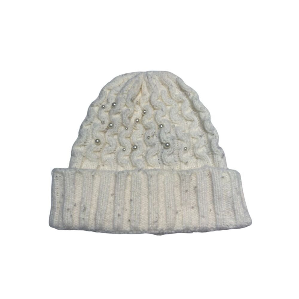 Inc International Concepts Cream Cable Knit Faux Pearl Beanie Womens Winter Hat